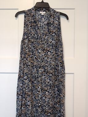 J Jill Sleeveless Blue Floral Dress L